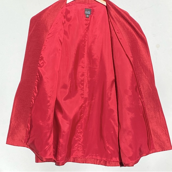 EILEEN FISHER VINTAGE Women’s Red Silk and Wool Textured Open Front Coat large - Picture 3 of 5